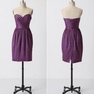 Anthropologie Purple and Navy Strapless Sheath Dress with Sweetheart Neckline